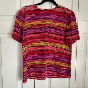 Silks By Joan Leslie Womens 100% Silk Short Sleeve Top Sz 8 Career Colorful Chic